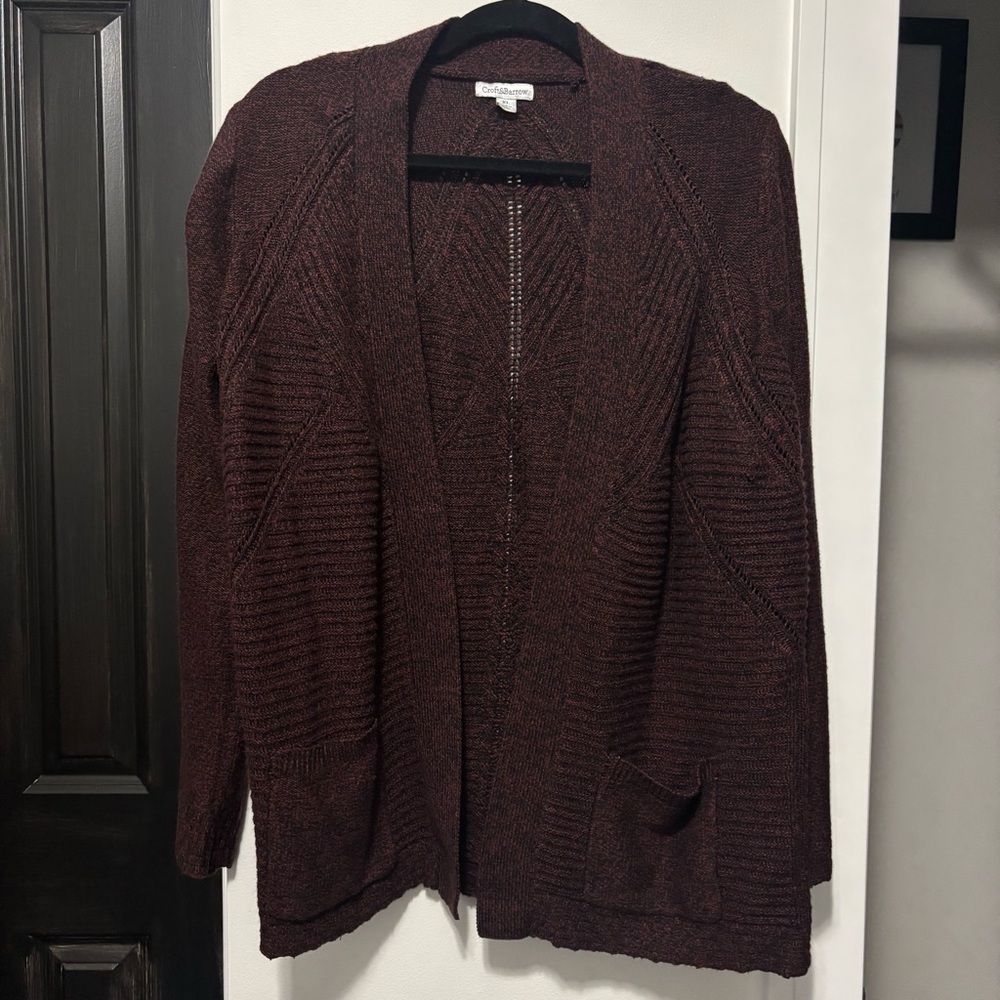 Croft & Barrow Deep Burgundy Knit Cardigan With Pockets